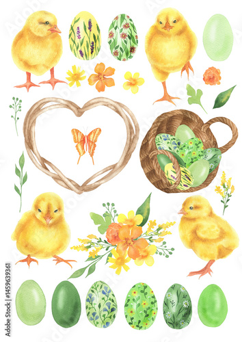 Watercolor set of Easter chicks