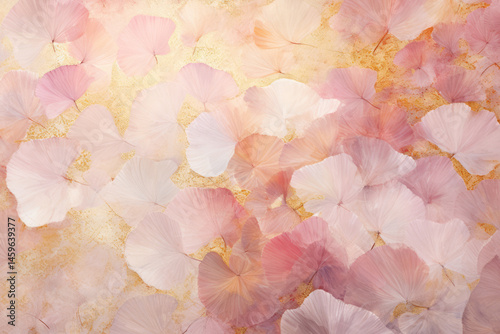 Nature concept background made of pink ginkgo biloba leaves.