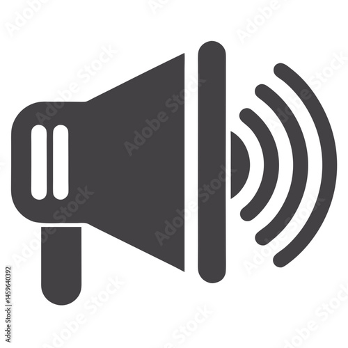Black Megaphone Icon with Sound Waves Symbol of Communication and Announcement
