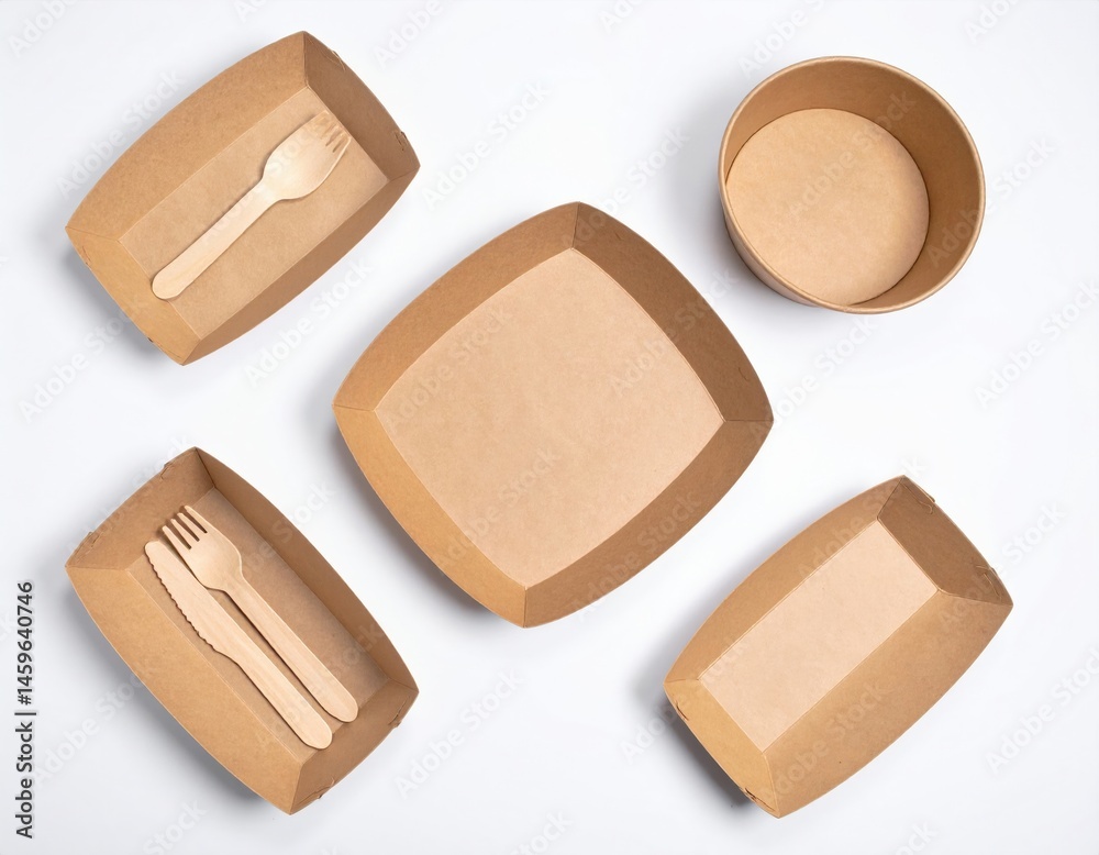 A collection of assorted cardboard boxes, each filled with shiny forks and spoons, arranged neatly on a wooden table, ready for a festive gathering. A collection of assorted cardboard boxes, each filled with shiny forks and spoons, arranged neatly on a wooden table, ready for a festive gathering.