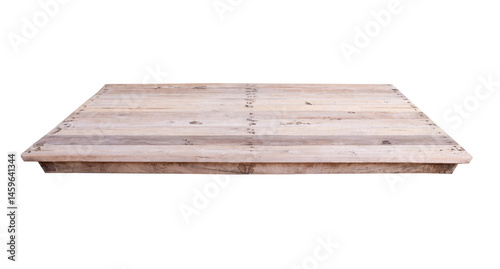 Beige colored wooden table isolated on white background