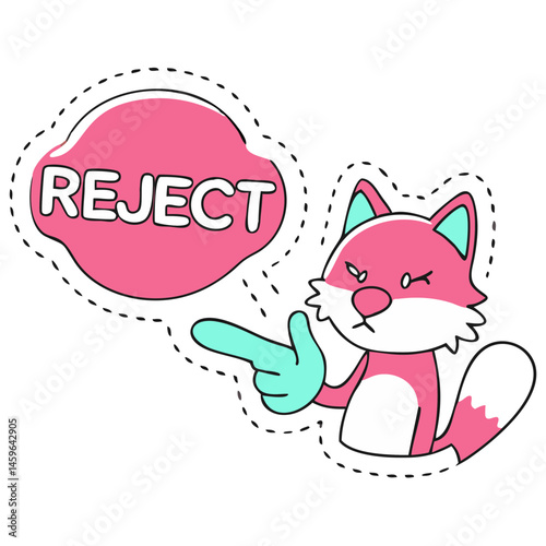 Cartoon fox expressing rejection with speech bubble - stickers for stockers  