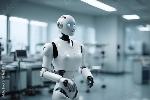 Wallpaper Mural A futuristic laboratory with a humanoid robot a 3D printer and various scientific equipment. Torontodigital.ca