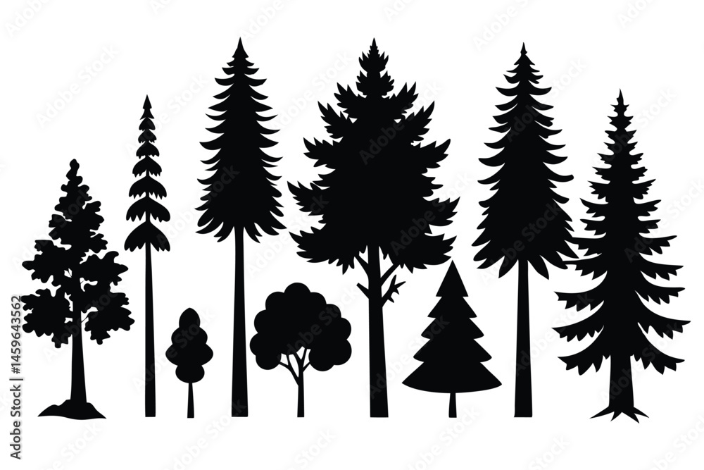 Fototapeta premium Mixed Tree Silhouettes – Diverse Nature Tree Vector Elements