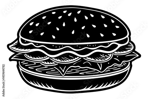 Hamburger silhouette vector design single burger illustration transparent background, hamburger, burger, silhouette, vector, fast food, food, illustration, meal, sandwich, graphic, icon, design, junk 