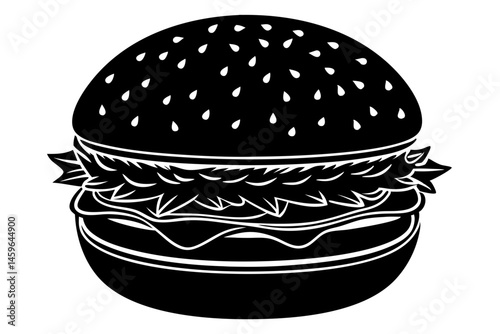 Hamburger silhouette on a white background with bun lettuce tomato, hamburger, burger, silhouette, vector, food, bun, lettuce, tomato, fast food, design, junk food, graphic, meal, restaurant, eat
