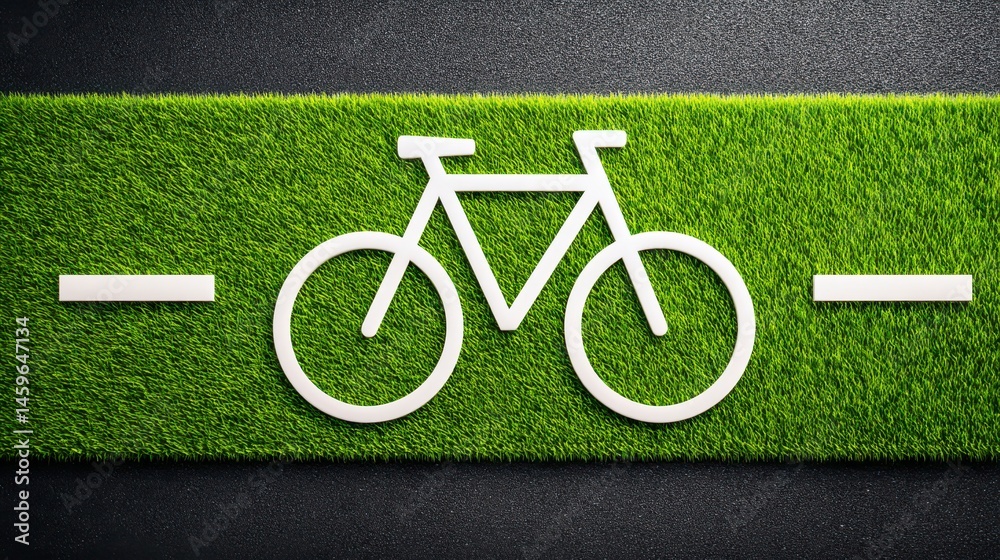 Obraz premium Bicycle Path Sign Symbol on Green Grass Background Representing Eco-Friendly Transportation Option