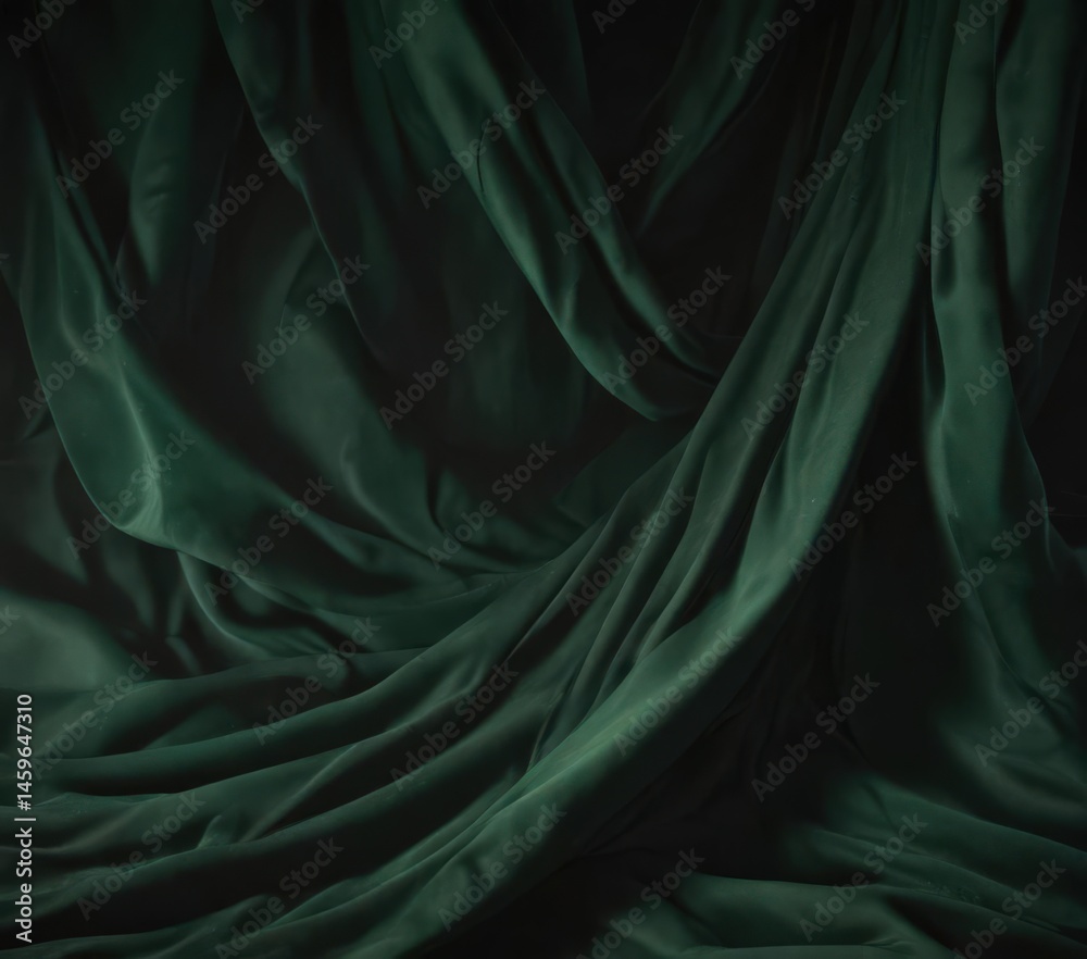Fototapeta premium Luxurious dark green velvet, sculpted folds, dramatic lighting, premium feel, surface, dark