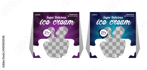 Delicious ice cream social media banner for advertising poster colorful vector file 