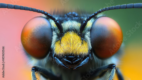 Close-Up View of a Colorful Insect with Majestic Orange Eyes