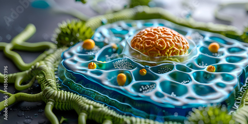 human cell, ,cell structure, mitochondria nucleus cell biology organelle 3D background, Crosssectional of eukaryote ,plant and animals cell colorful ,cell wall, and Chloroplast,endoplasmic reticulum,	