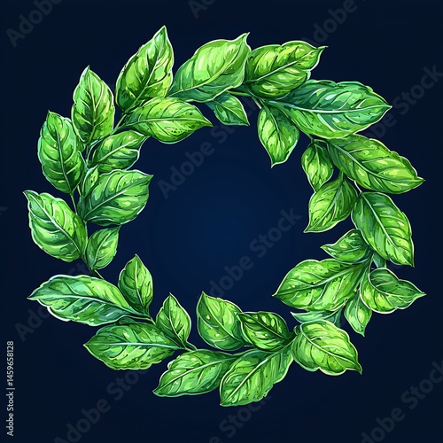 Lush green leaves form a circular frame