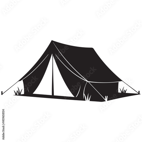 A minimalistic, black and illustration of a tent Vector Black silhouettes. with white background