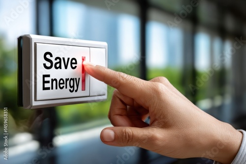 A close-up shot capturing a finger pressing an energy-saving switch to reduce energy consumption and promote sustainable living with a focus on efficient power management.