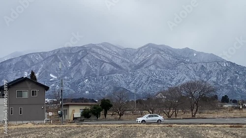 Beautiful Snow-covered mountains in Japan in winter.