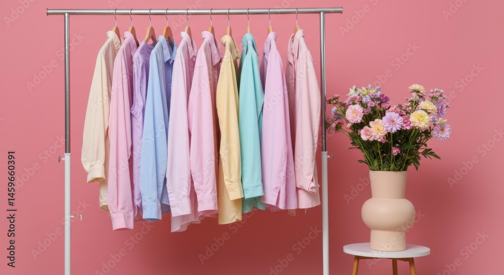 custom made wallpaper toronto digitalPastel-colored shirts on a rack, with flowers