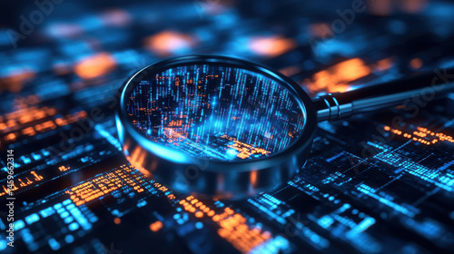 Wallpaper Mural Magnifying Glass Over Glowing Circuit Board Data Analysis Torontodigital.ca