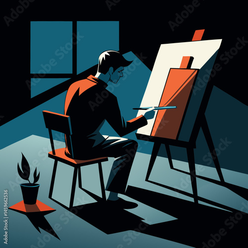 A Graphic Portrait in Red and Shadow