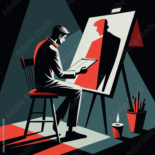 A Graphic Portrait in Red and Shadow