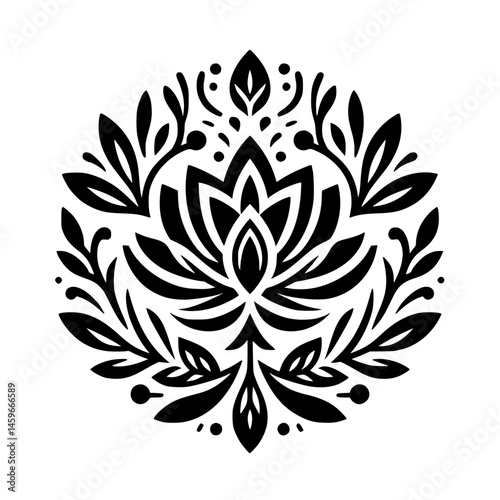 Elegant Black and White Floral Mandala Design - Minimalist Vector Art