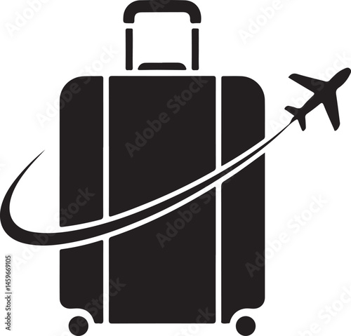 Luggage with Airplane Icon Silhouette Vector Illustration for Travel tourism, and Vacation-Themed Designs Featuring Flight Travel Icon