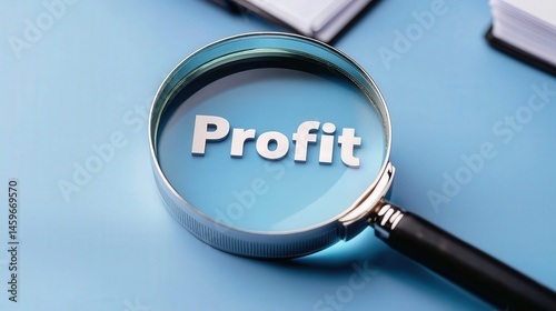 magnifying on word in business concept. Magnifying glass focusing on the word 