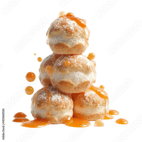 Caramel Drizzled Cream Puff Tower - Sweet Pastry Dessert