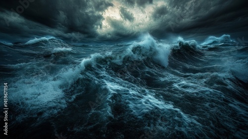 Dark Moody Ocean Waves Under a Stormy Sky