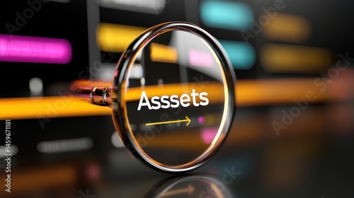 magnifying on word in business concept. Magnifying glass focusing on the word 