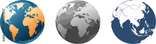 Illustration Three different globe illustrations showing various views of Earth