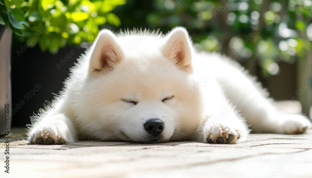 Obraz premium Sleepy White Dog Outdoors