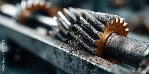 Close-Up of Shiny Metal Gears Interlocked Against Blue Background
