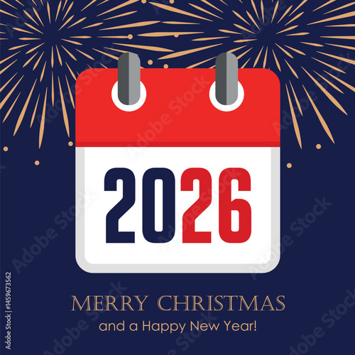red calendar 2026 new year firework background vector illustration EPS10