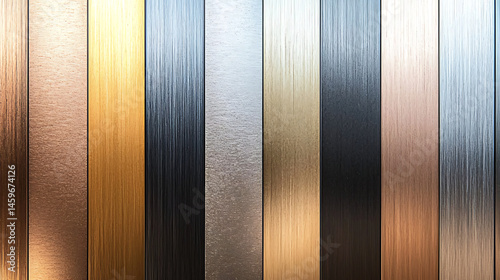 A row of metal strips with different colors and textures
