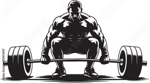 Weightlifter Silhouette Vector Illustration for Fitness, Strength, and Gym-Themed Designs Featuring Powerlifting Icon