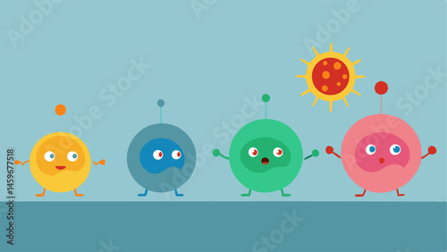 Healing Cells A row of different colored cells some healthy and some damaged with closeup illustrations of nanobots actively rejuvenating the damaged cells.