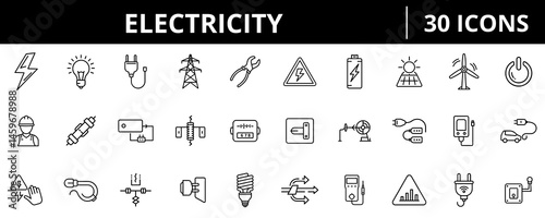 Minimal electricity equipment icons in clean outline style for interfaces.