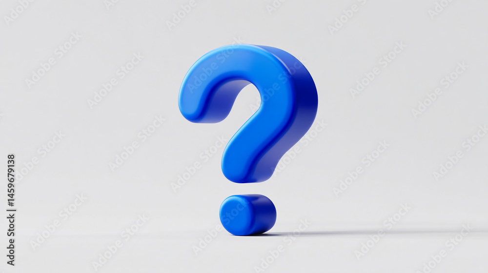 Blue 3D question mark on white background, representing inquiry, uncertainty, or a need for information, suitable for websites or presentations Blue 3D question mark on white background, representing inquiry, uncertainty, or a need for information, suitable for websites or presentations