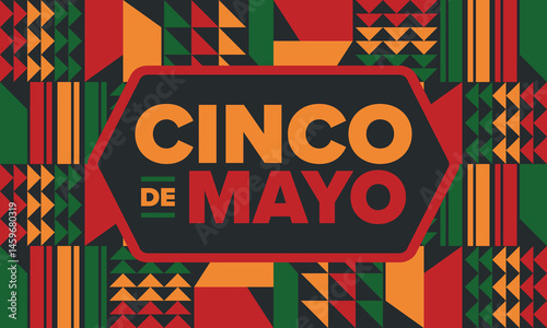 Cinco de Mayo in Mexico. Traditional mexican fiesta in May. National happy holiday with carnival, festival and parade. Latin american and spanish pattern. Illustration with sombrero. Vector poster