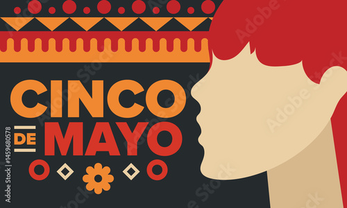Cinco de Mayo in Mexico. Traditional mexican fiesta in May. National happy holiday with carnival, festival and parade. Latin american and spanish pattern. Illustration with sombrero. Vector poster