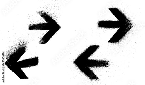Left Right Two Ways Arrows Grunge Stencil Spray Paint Stroke Vector Set