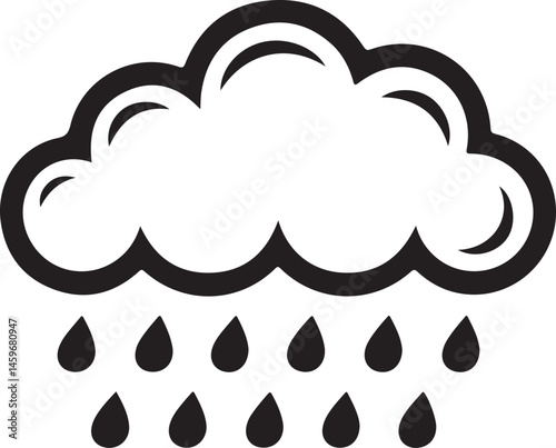 Rain Cloud Silhouette Vector Illustration of Weather Concept with Raindrops Perfect for Forecast, Climate Change and Nature Themes
