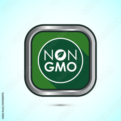 Non gmo icon design illustration, GMO free food label,  Organic healthy food sign, Green color shadow button design