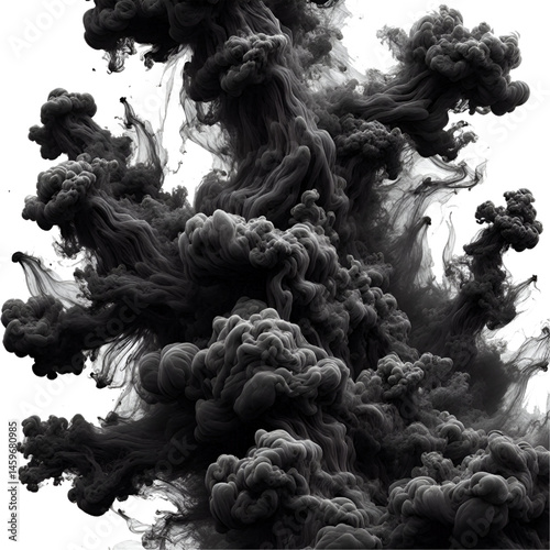 Black smoke isolated on white background