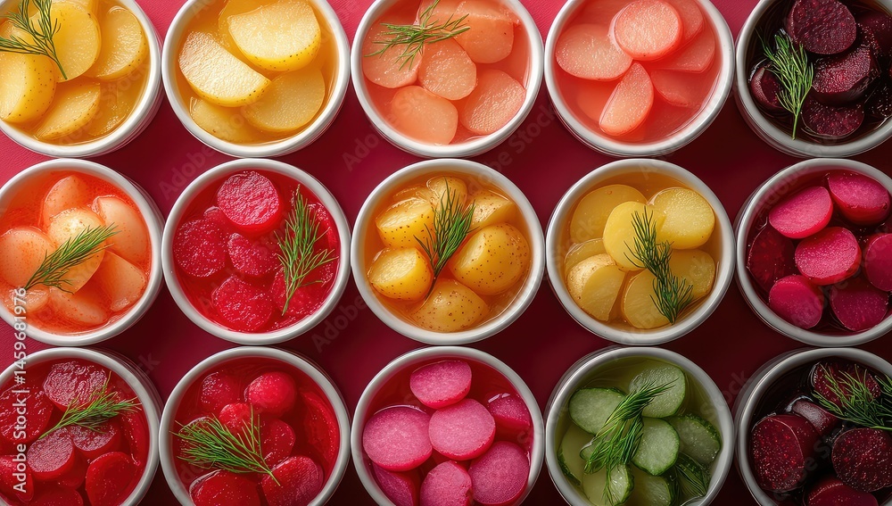 Naklejka premium Colorful pickled vegetables with top view.