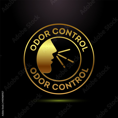 Odor control icon design illustration. Anti bad smell icon, Odor free label badge in gold color style