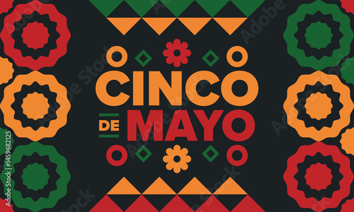 Cinco de Mayo in Mexico. Traditional mexican fiesta in May. National happy holiday with carnival, festival and parade. Latin american and spanish pattern. Illustration with sombrero. Vector poster