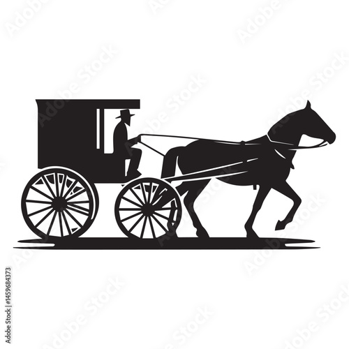 Silhouette of amish buggy with horse vector on a white background. Amish buggy with horse icon
