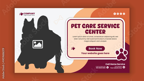 Pet Care Service Center horizontal Social media post banner design template or pet business marketing  web banner design
