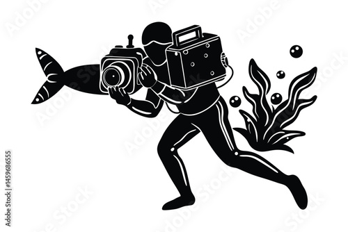 Marine Photographer with Camera Housing Silhouette